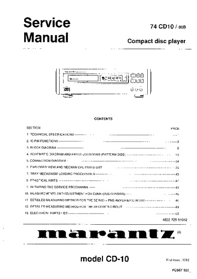 Marantz CD-10 Service Manual