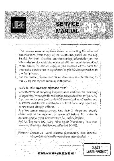Marantz CD-74 Service Manual