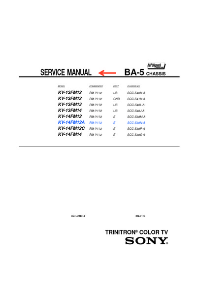 Sony TV KV-14FM12 Chassis BA-5