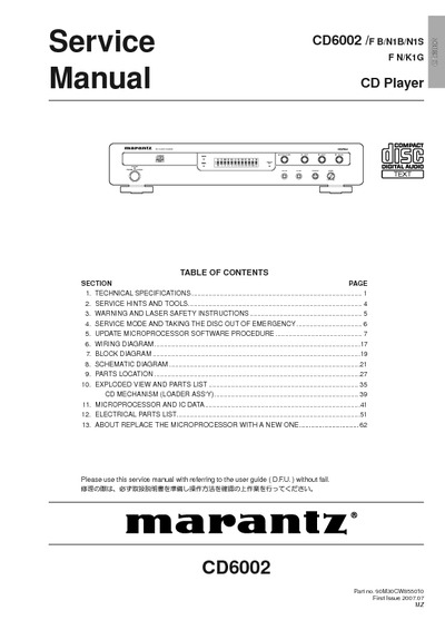 Marantz CD-6002 Service Manual