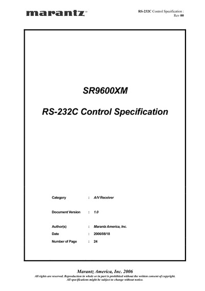 Marantz SR-9600-XM-RS-232C-Control-Specification