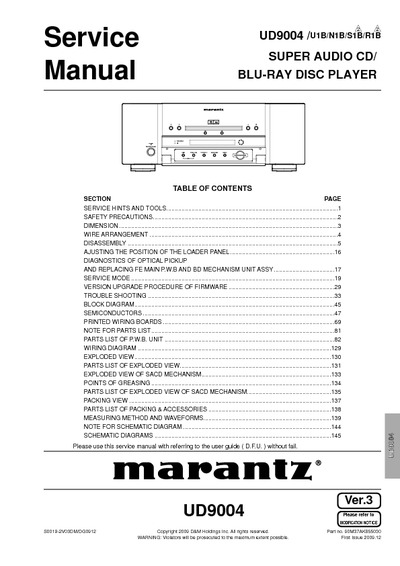 Marantz UD-9004 Service Manual