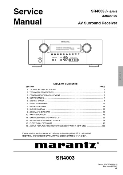 Marantz SR-4003 Service Manual