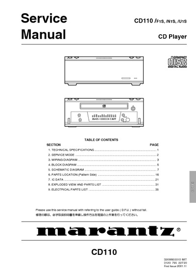 Marantz CD-110 Service Manual