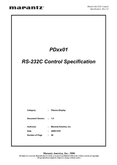 Marantz PDxx01-RS-232C-Specification