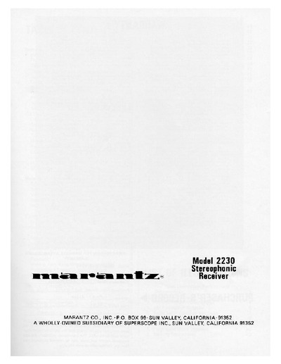Marantz 2230 Owners Manual-Addendum