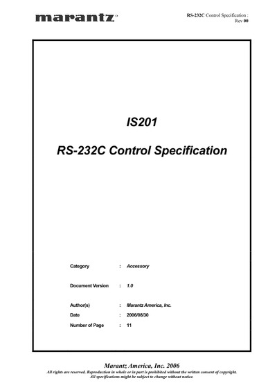 Marantz IS-201-RS-232C-Control-Specification