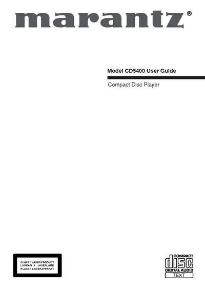 Marantz CD-5400 Owners Manual