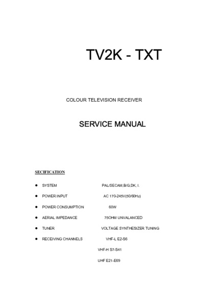 TAURAS TV2K  Service User Manual