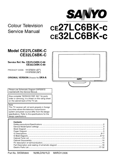 Sanyo CE27LC6BK-c Chassis UK4-A