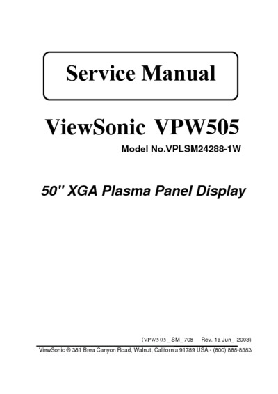 VIEWSONIC VPW505, VPLSM24288-1W PDP