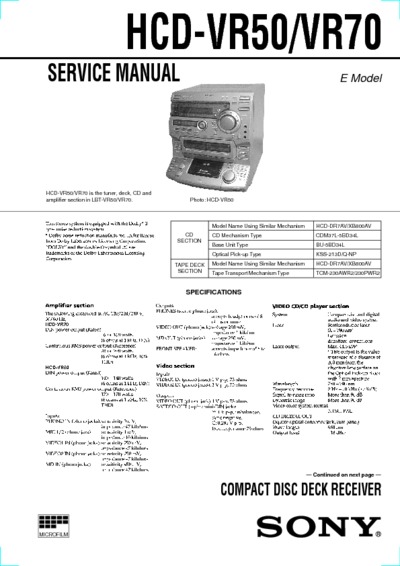 Sony HCD-VR50, HCD-VR70