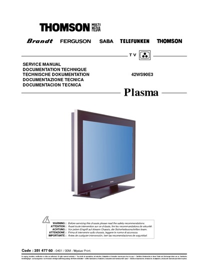 Thomson Plasma TV 42WS90E3