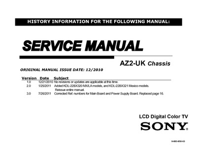 Sony KDL-22BX320, KDL-22BX321, KDL-32BX321 Chassis AZ2-UK