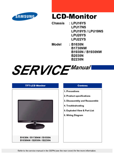 Samsung B1630, B1730NW, B1930, Service Manual, Repair Schematics
