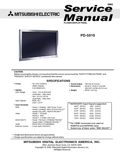 Mitsubishi Plasma Display Panel PD-5010