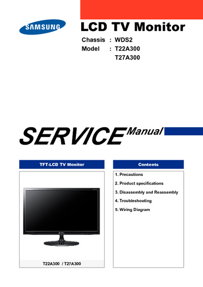 Samsung T22A300, T27A300 Chassis WDS2, Service Manual, Repair Schematics