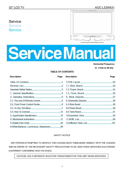 AOC L32W431 LCD TV Service Manual