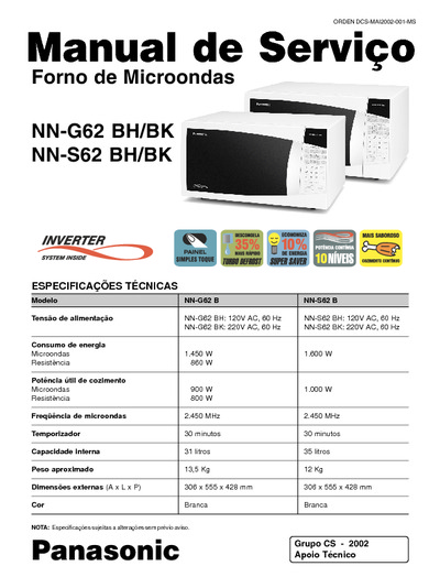 Microondas NN-G62 BH/BK, NN-S62 BH/BK