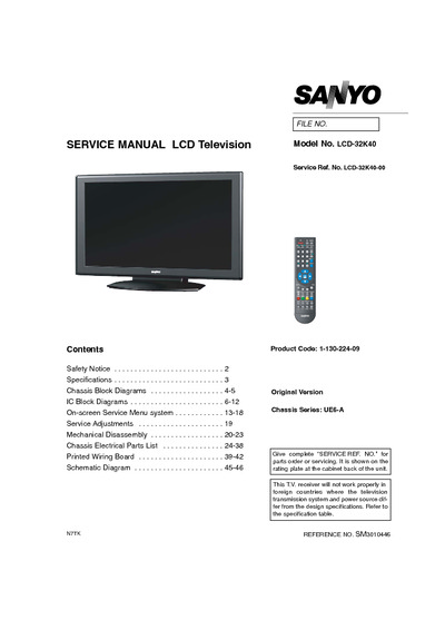 Sanyo LCD-32K40 Chassis UE6A