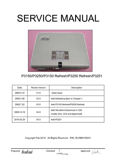 Acer P3150,P3250,P3150Ref,P3250Re,P3251 v5.0