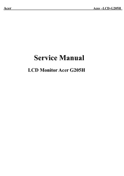 Acer G205H Service manuAcer AL --20090922 monitor lcd