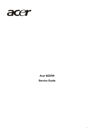 Acer B223W LCD Monitor Service Guide, Service Manual, Repair Schematics