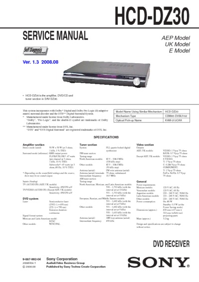 Sony HCD-DZ30 Ver 1.3