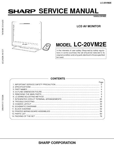 SHARP LC20VM2E LCD TV SM
