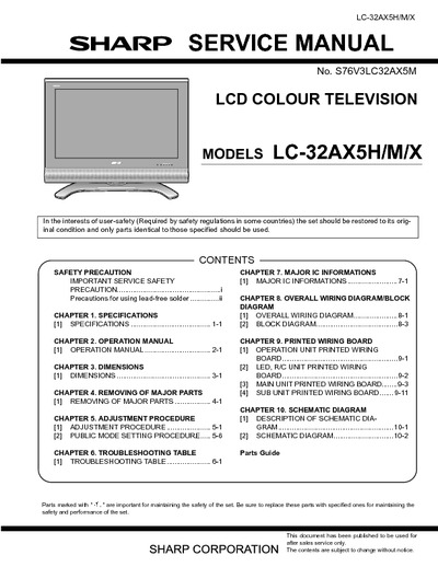 Sharp Lc 20s5h M X Lcd Tv Service Manual