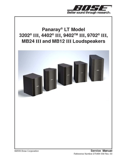 BOSE PANARAY LT3202 III, 4402 III, 9402 III, 9702 III,  MB24 III AND MB12 III SERVICE MANUAL