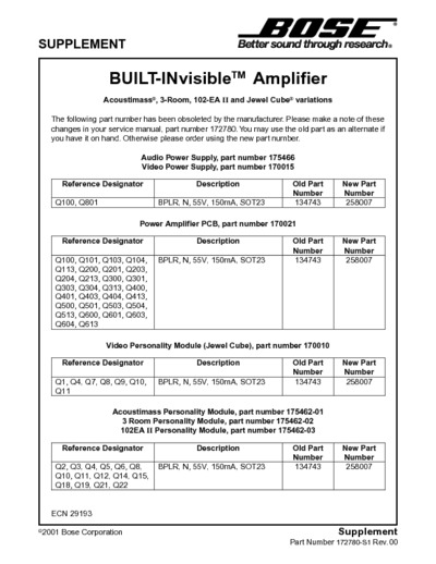 BOSE BUILT-INVISIBLE AMPLIFIER SERVICE MANUAL  S1