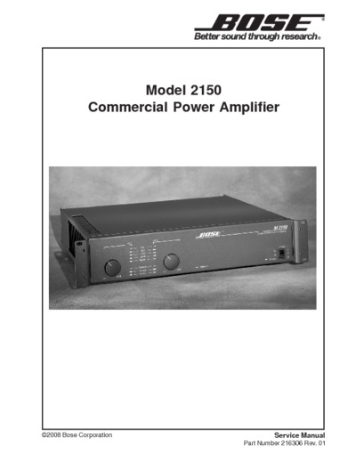 BOSE MODEL 2150 AMPLIFIER SERVICE MANUAL, REV. 01