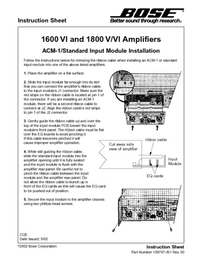 BOSE 1600VI 1800V-VI AMPLIFIERS INSTRUCTION SHEET