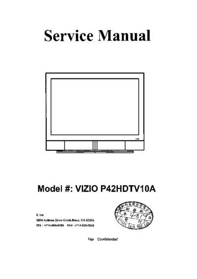 Vizio P42HDTV10A Service Manual