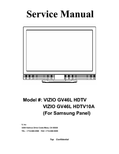 Vizio GV46L HDTV, GV46L HDTV10A Service Manual