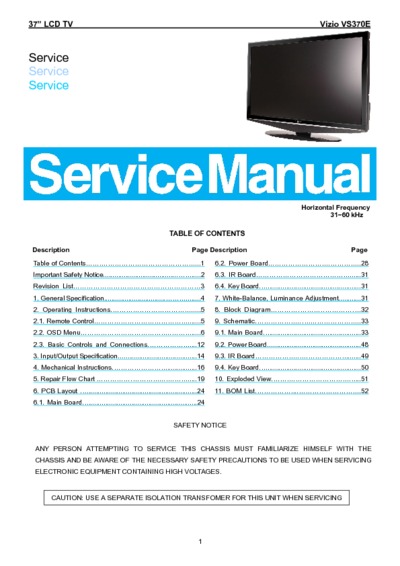 Vizio VS370E LCD TV Service Manual