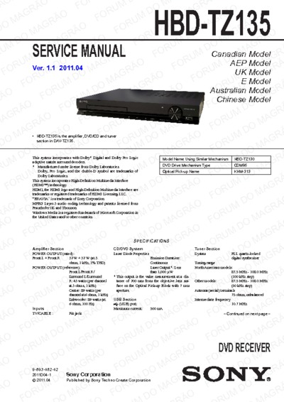 Sony HBD-TZ135 DAV-TZ135 V.1.1