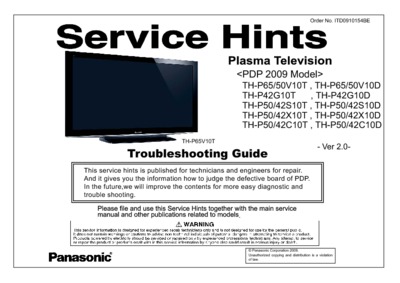 Panasonic TH-P50X10D Troubleshooting Guide