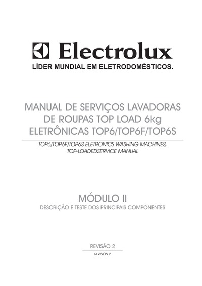 Manual de Serviços Electrolux lavadoras Caroline TOP LOAD 6kg ELETRÔNICAS TOP6/TOP6F/TOP6S.