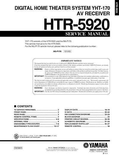 YAMAHA HTR-5920, Service Manual, Repair Schematics