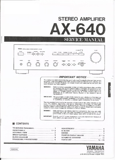 YAMAHA AX-640, Service Manual, Repair Schematics