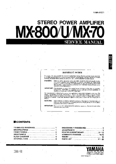YAMAHA MX-800, Service Manual, Repair Schematics