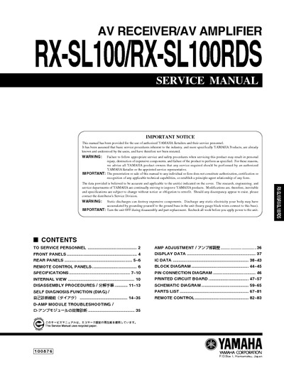 YAMAHA RX-SL100-RDS, Service Manual, Repair Schematics