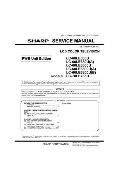 Sharp LC-60LE630U, LC-60LE6300U, LC-70LE735U