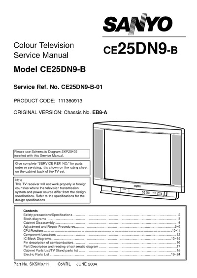 Sanyo TV CE25DN9 Chassis EB8-A