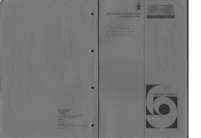 BANG OLUFSEN Beogram 1203 Service Manual