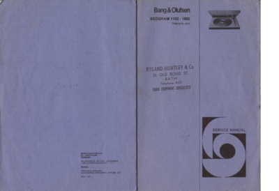 BANG OLUFSEN Beogram 1102 Service Manual