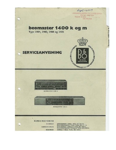 BANG OLUFSEN Beomaster 1400 Service Manual