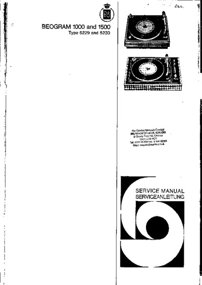 BANG OLUFSEN Beogram 1500 Service Manual